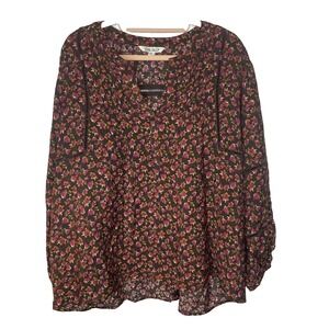 THE PIONEER WOMAN Floral Blouse Womens Sz 1X Long Sleeve Boho Print‎ Brown Pink
